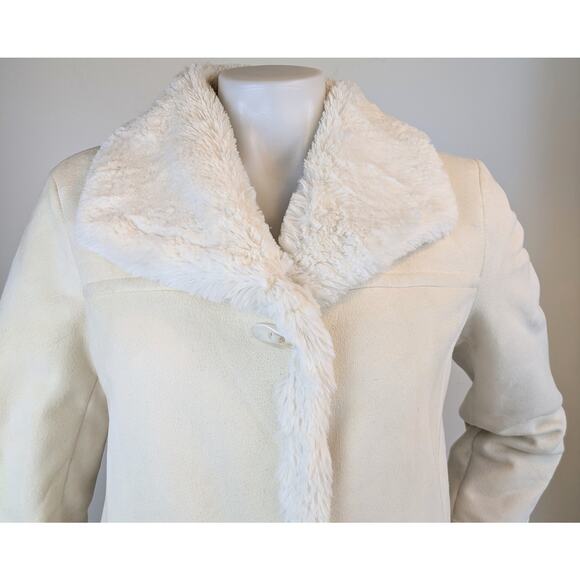 Jones New York Jacket Small Ivory Faux Shearling Trim Button Front Winter Cozy - Picture 2 of 12